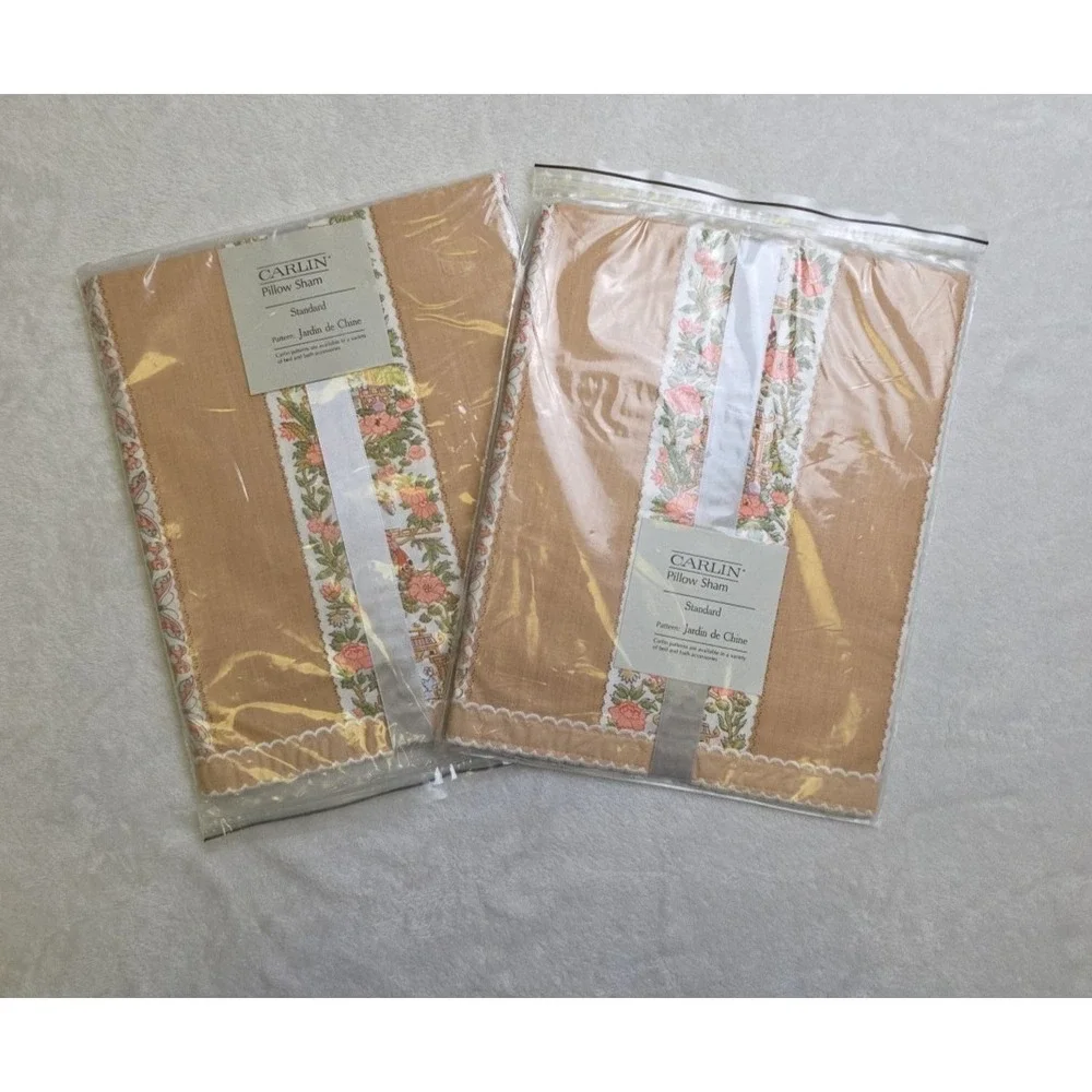 Vtg NEW CARLIN Chinoiserie Duvet and Sham Set Asian Scene‎ Butterflies Scalloped